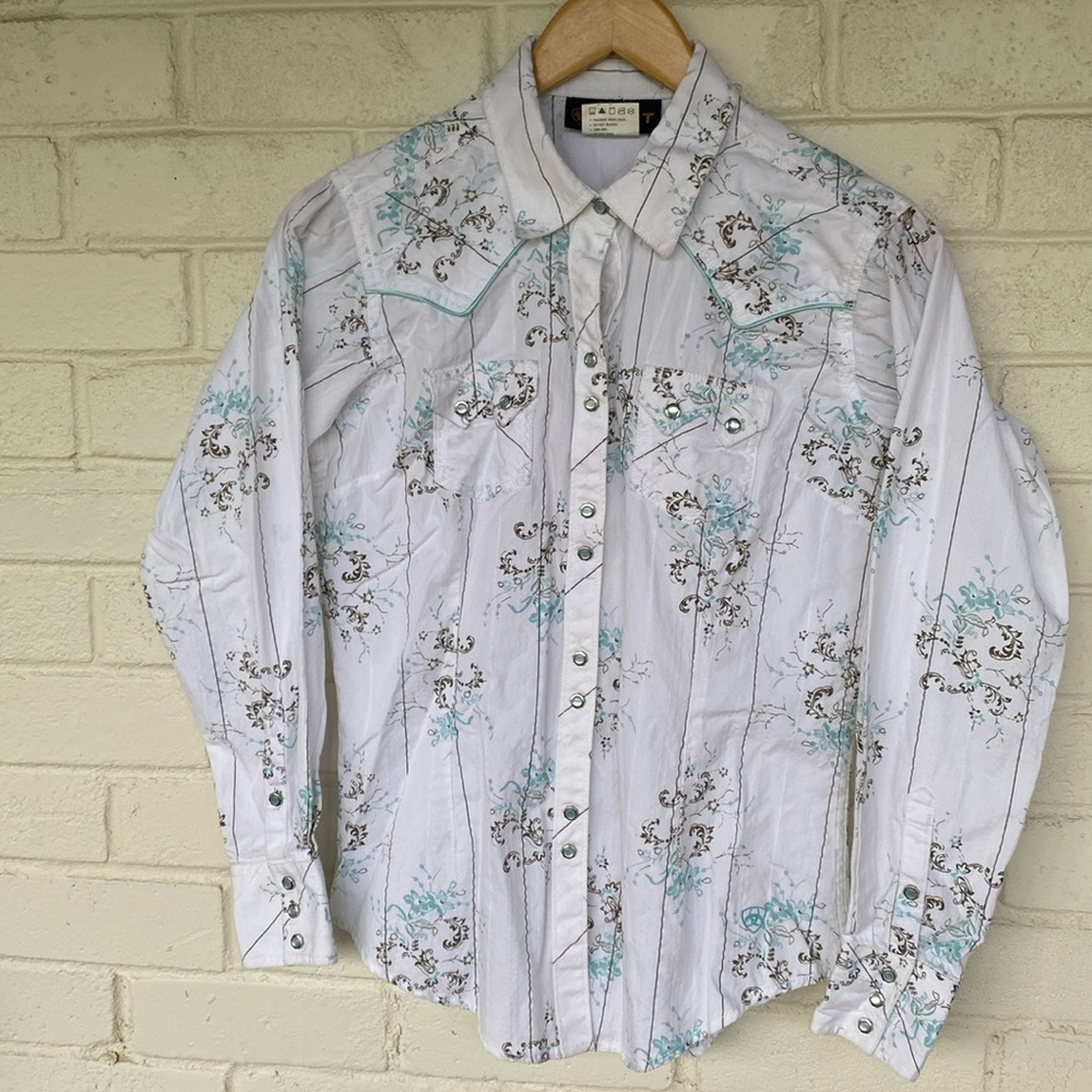 Ariat Blue/Brown Floral Pearl Snap Western Shirt